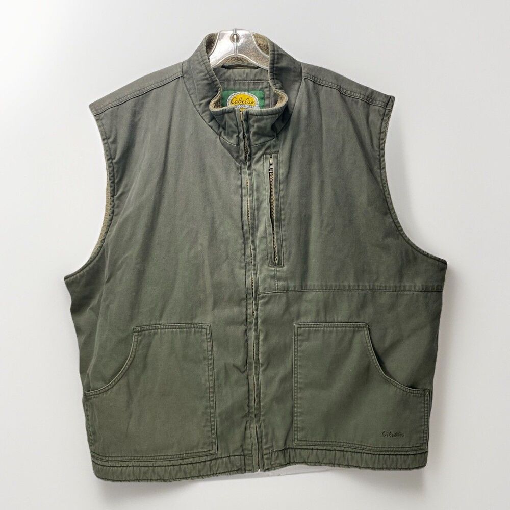 Cabela's Sherpa Lined Canvas Duck Green Vest Jacket Men Sz 3XL Ranch Hunting